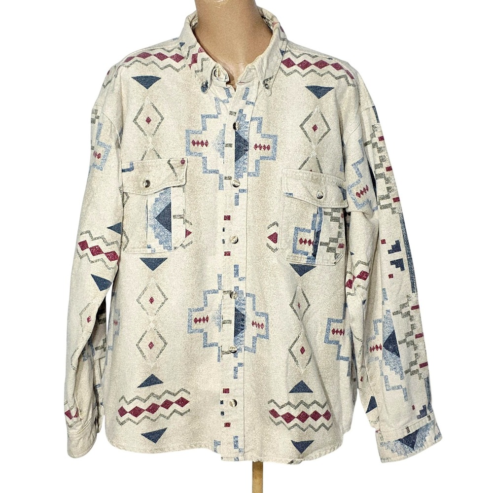 Vintage Sportsman's‎ Guide Shirt Mens Large Aztec Southwestern Button Up 90s
